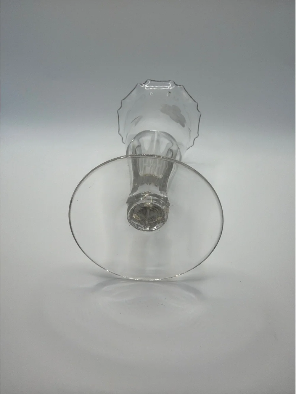 Vintage Clear Etched Glass Table Vase with Floral Design